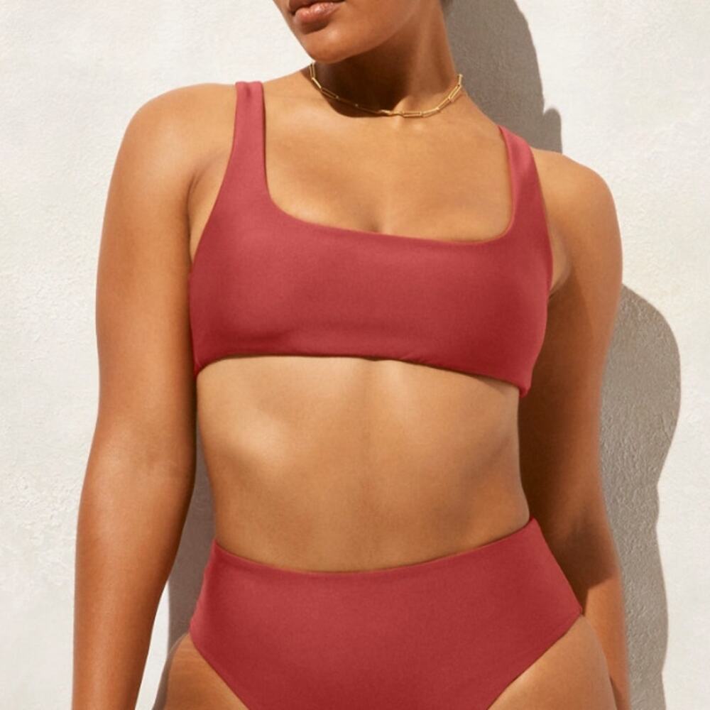 J.Crew Claudia Bikini Top in Classic Sculpt Womens XS Off Red Seamless Swimwear
